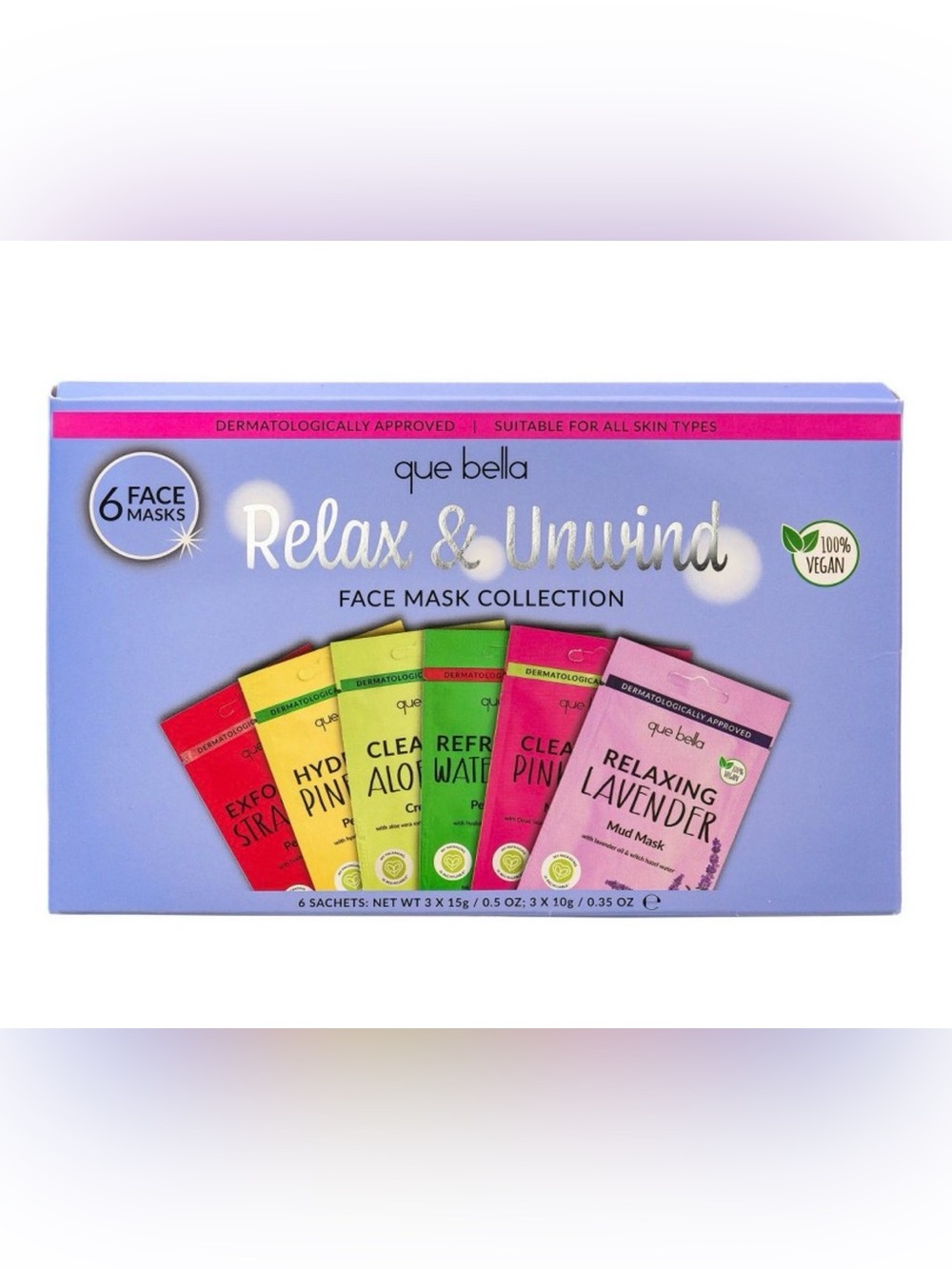 Que Bella Relax & Unwind 6pc. Face Mask Collection